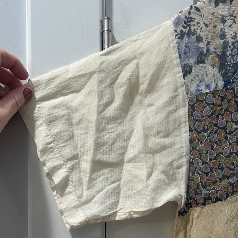Vintage 90s Tribes Patchwork Floral Cream Peasant Boho Eclectic Festival Medium - Picture 9 of 17